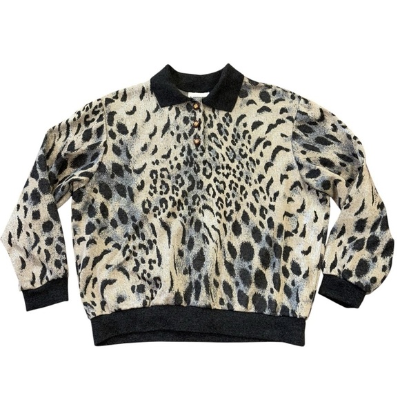 Alfred Dunner 90’s Animal Cheetah Print Sweater Women’s L Peter Pan Collar USA - Picture 3 of 10